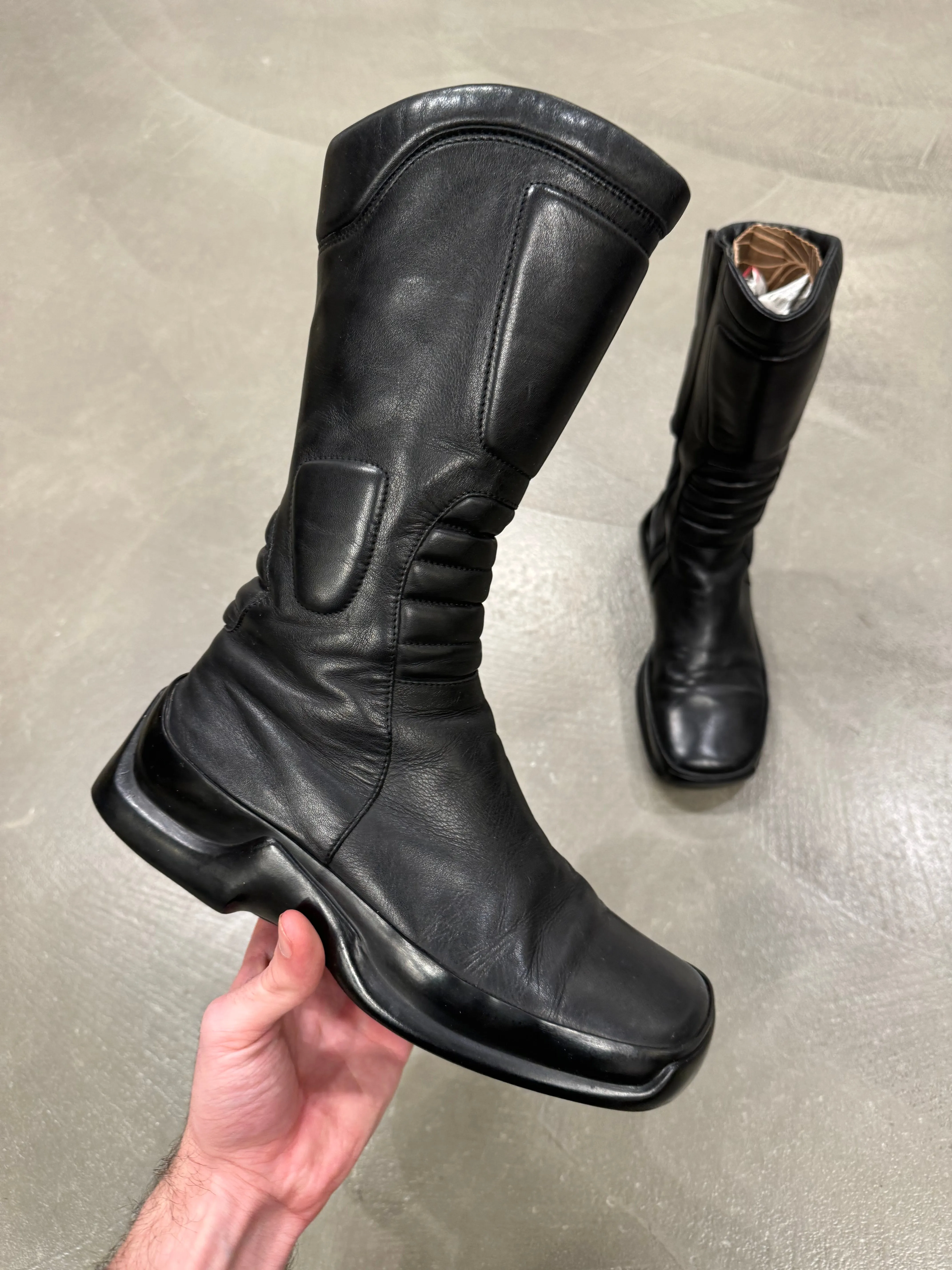 1999 Prada runway biker leather boots