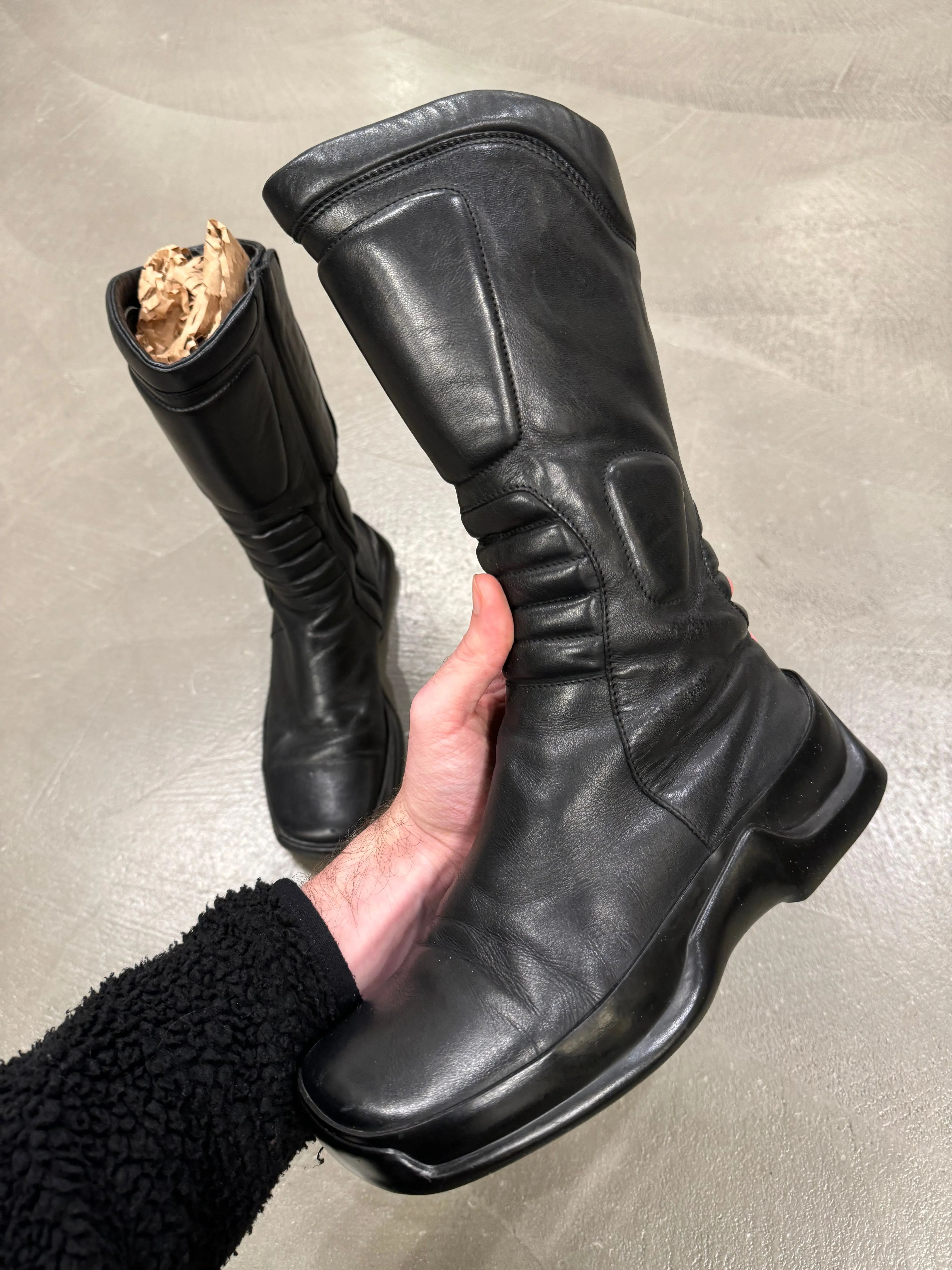 1999 Prada runway biker leather boots