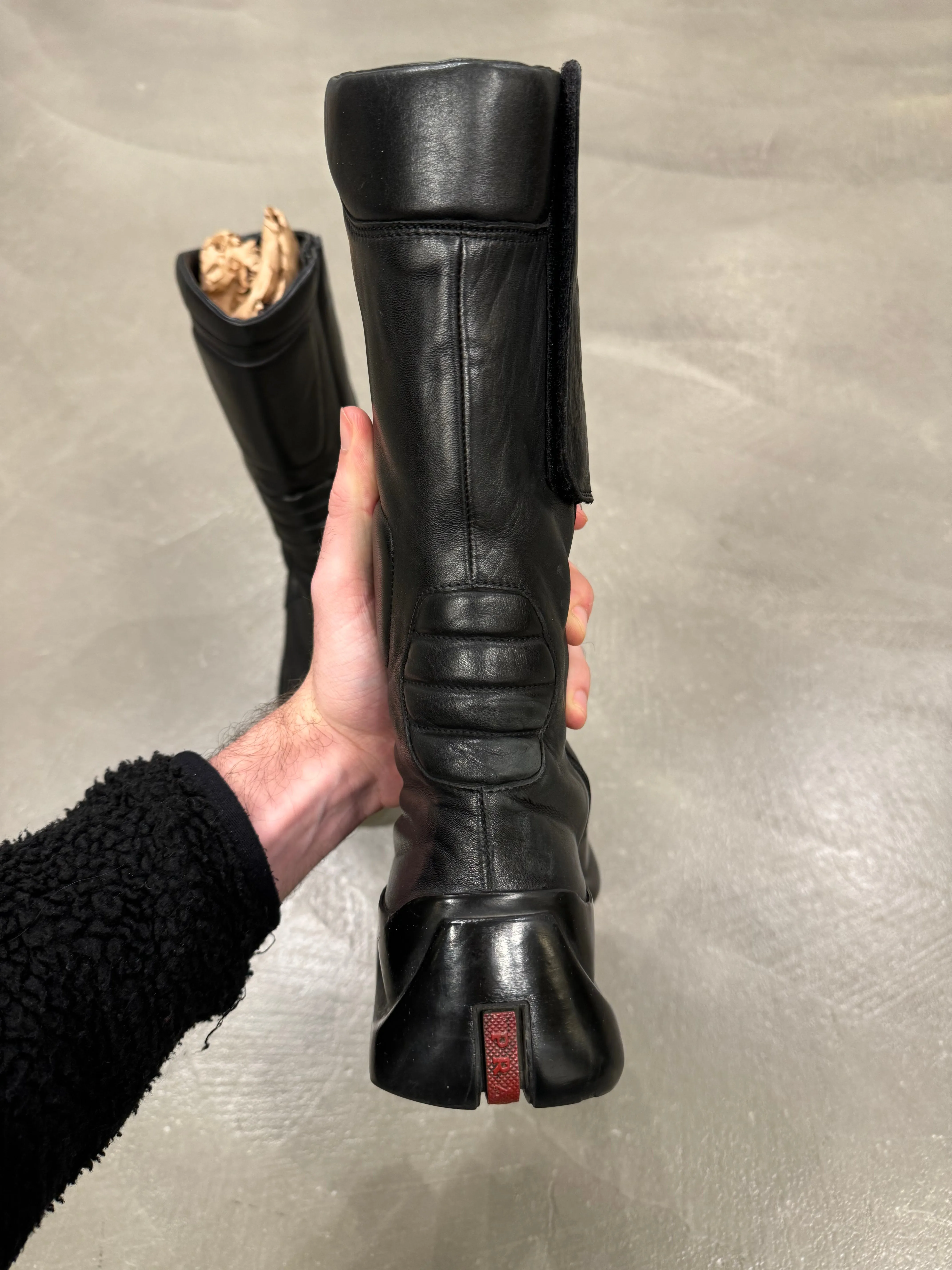 1999 Prada runway biker leather boots