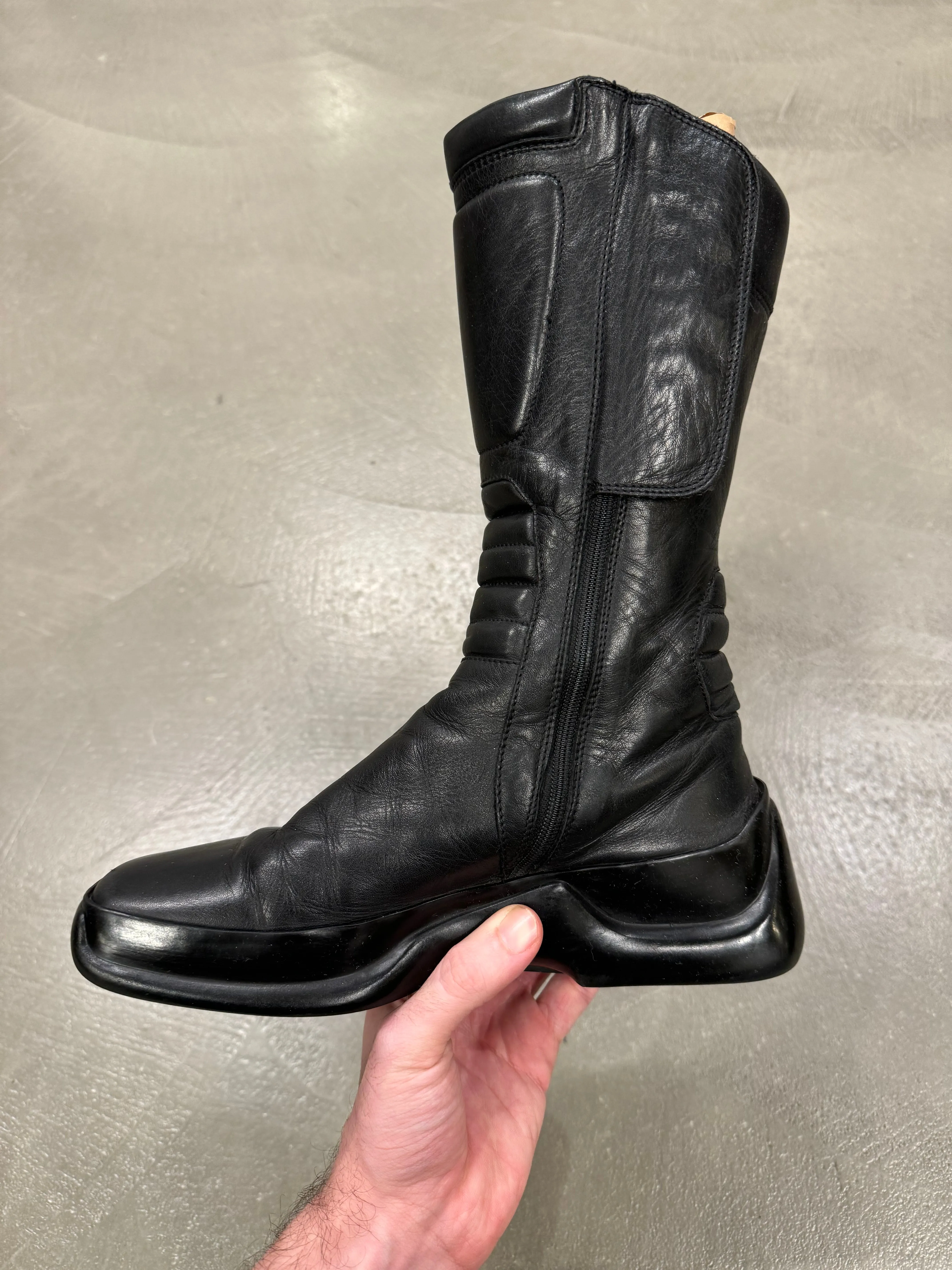 1999 Prada runway biker leather boots