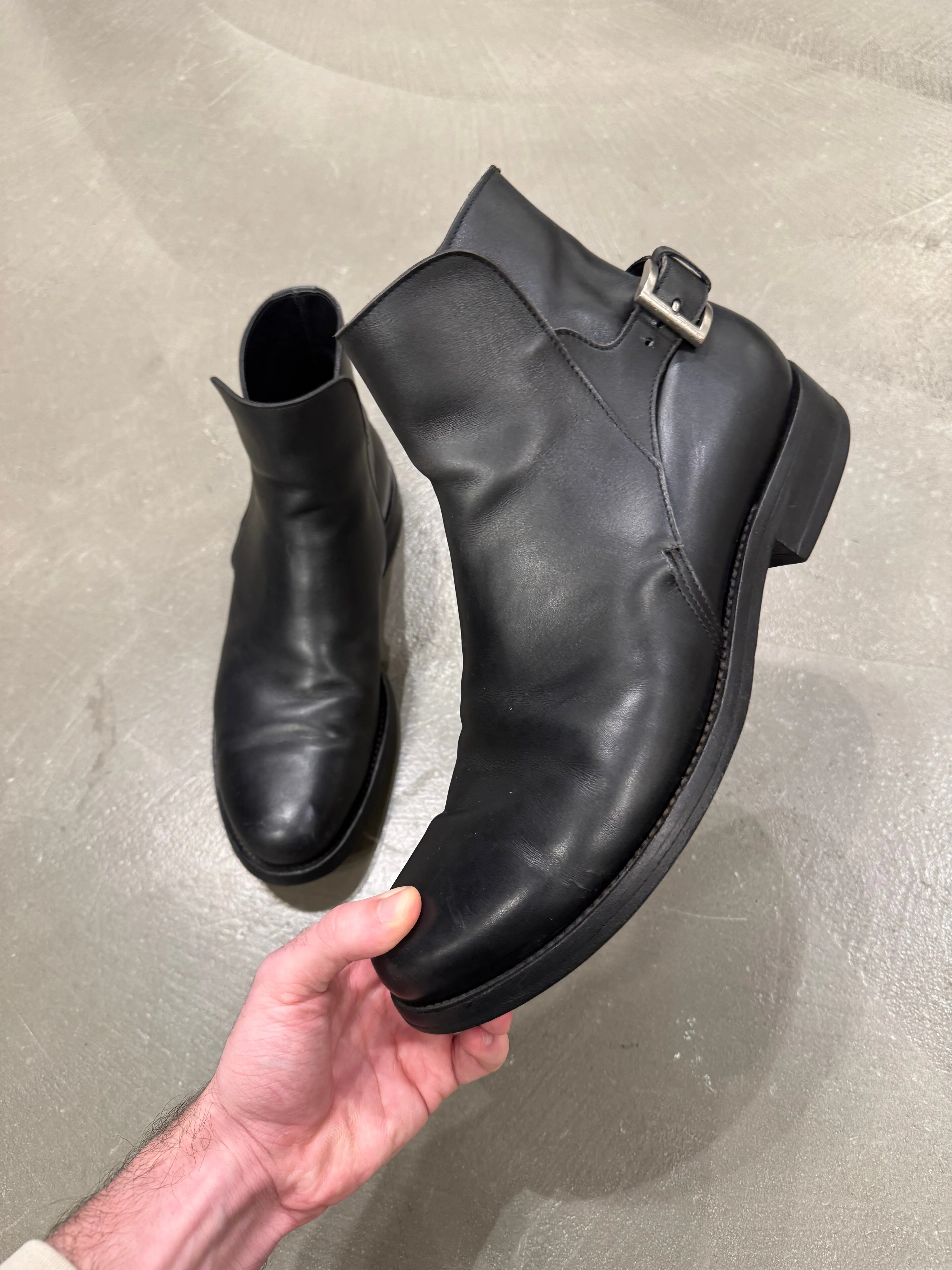 2000s Prada leather moto boots