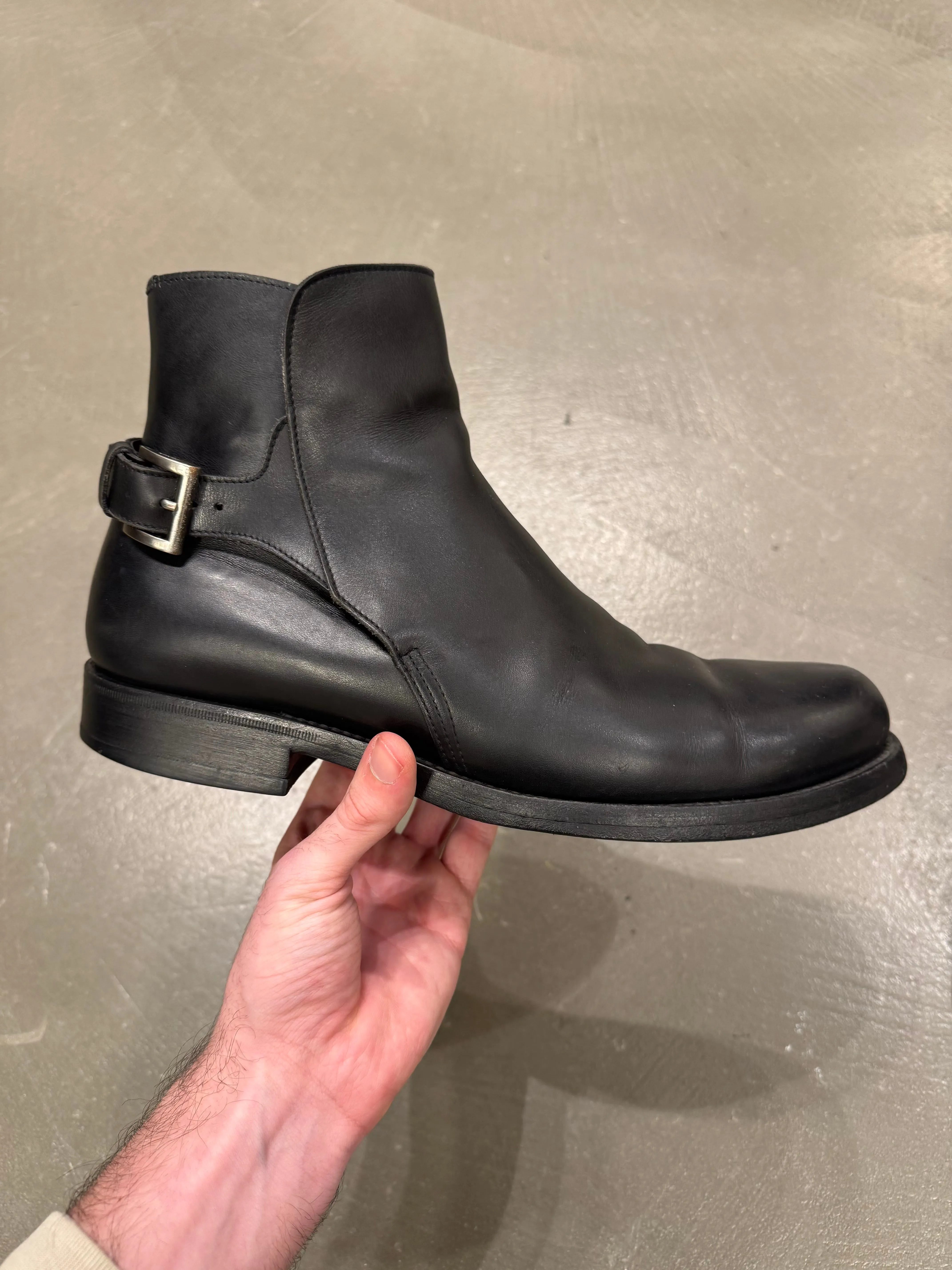 2000s Prada leather moto boots