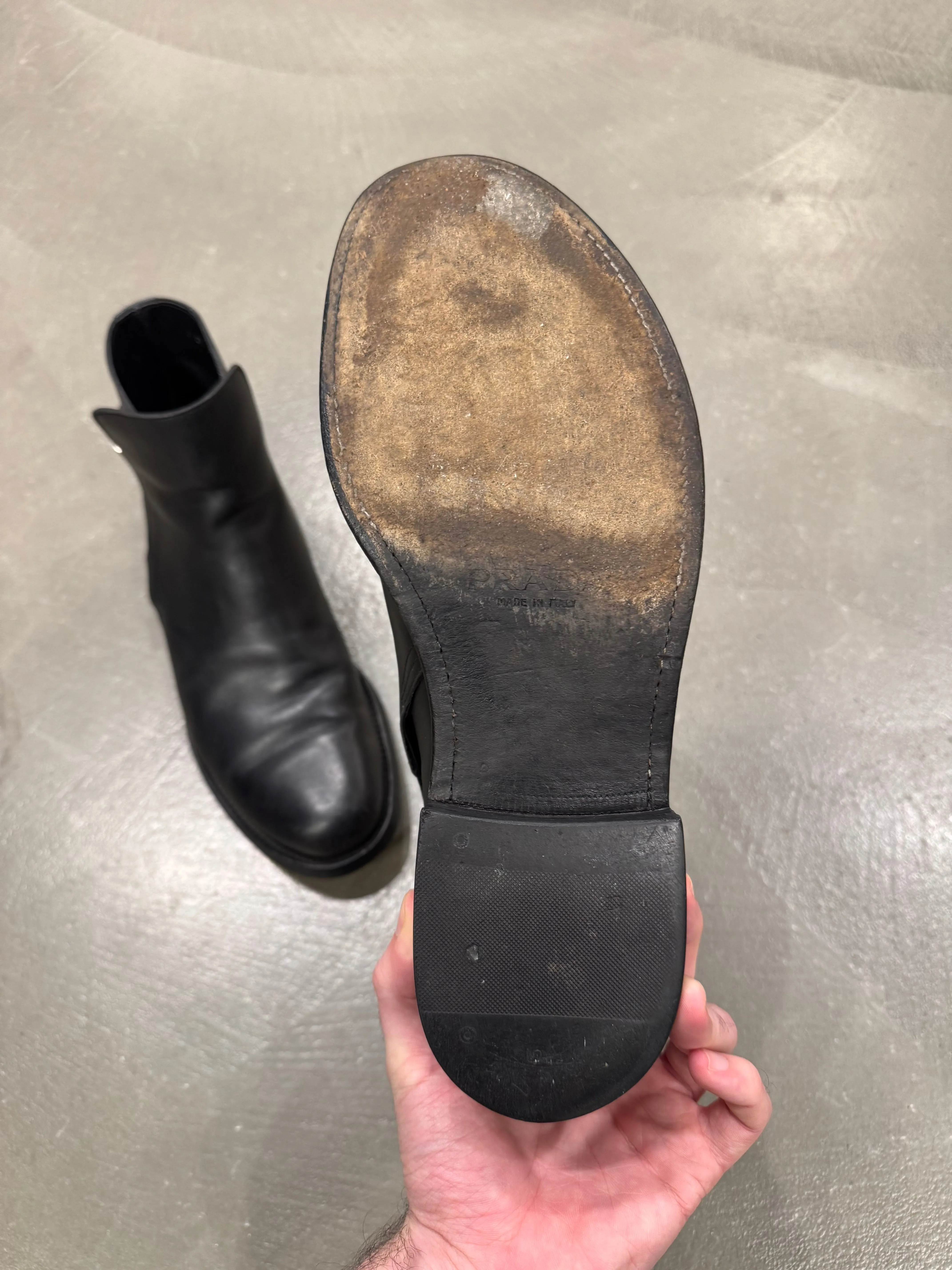 2000s Prada leather moto boots