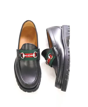 $950 GUCCI - WEB Horse-bit Loafers Black Iconic Style - 8.5US (8 G)