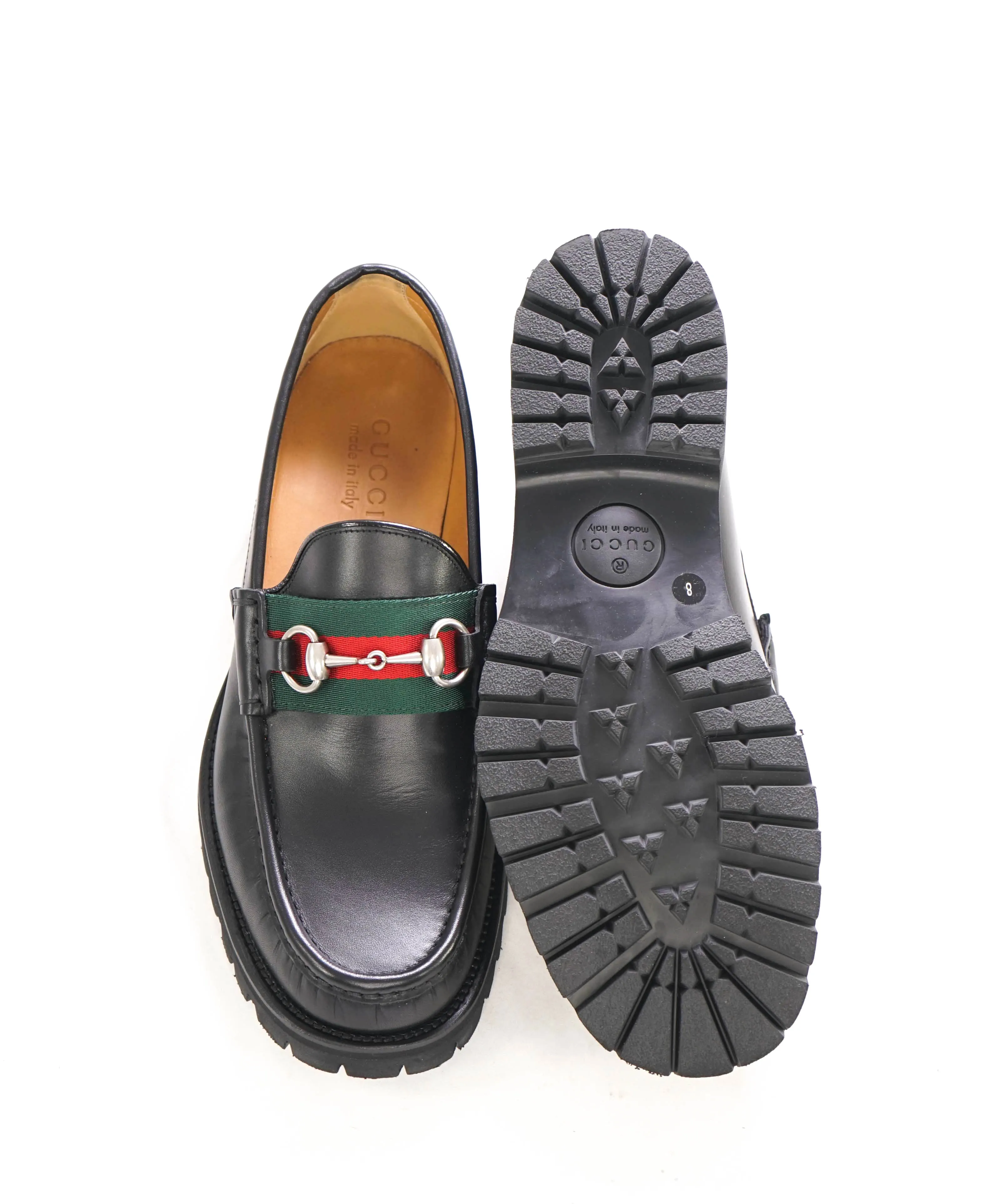 $950 GUCCI - WEB Horse-bit Loafers Black Iconic Style - 8.5US (8 G)