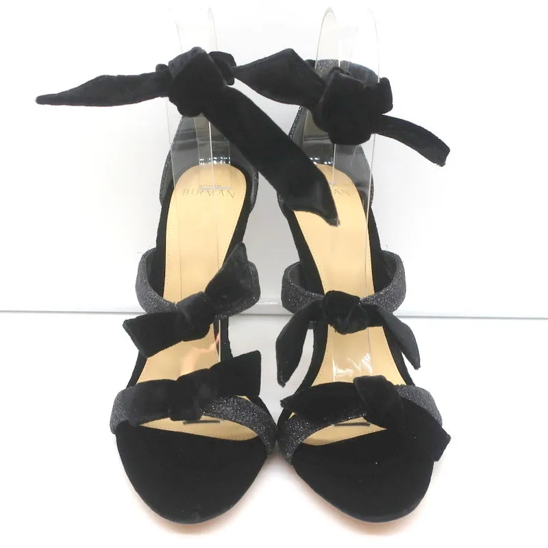 Alexandre Birman Mary Knot Sandals Black Glitter & Velvet Size 39 NEW