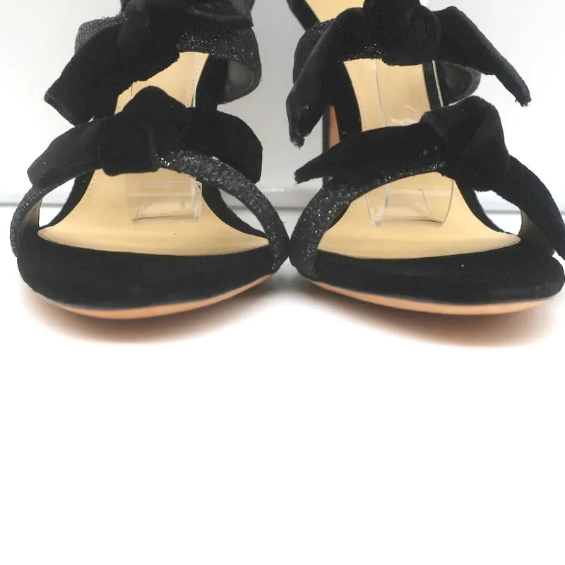 Alexandre Birman Mary Knot Sandals Black Glitter & Velvet Size 39 NEW