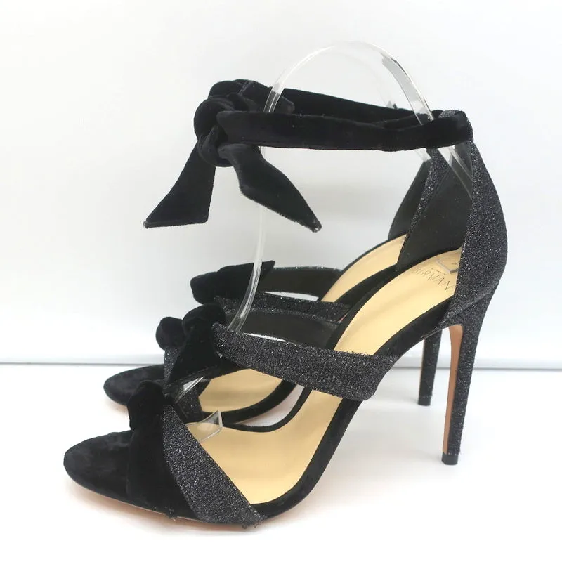 Alexandre Birman Mary Knot Sandals Black Glitter & Velvet Size 39 NEW