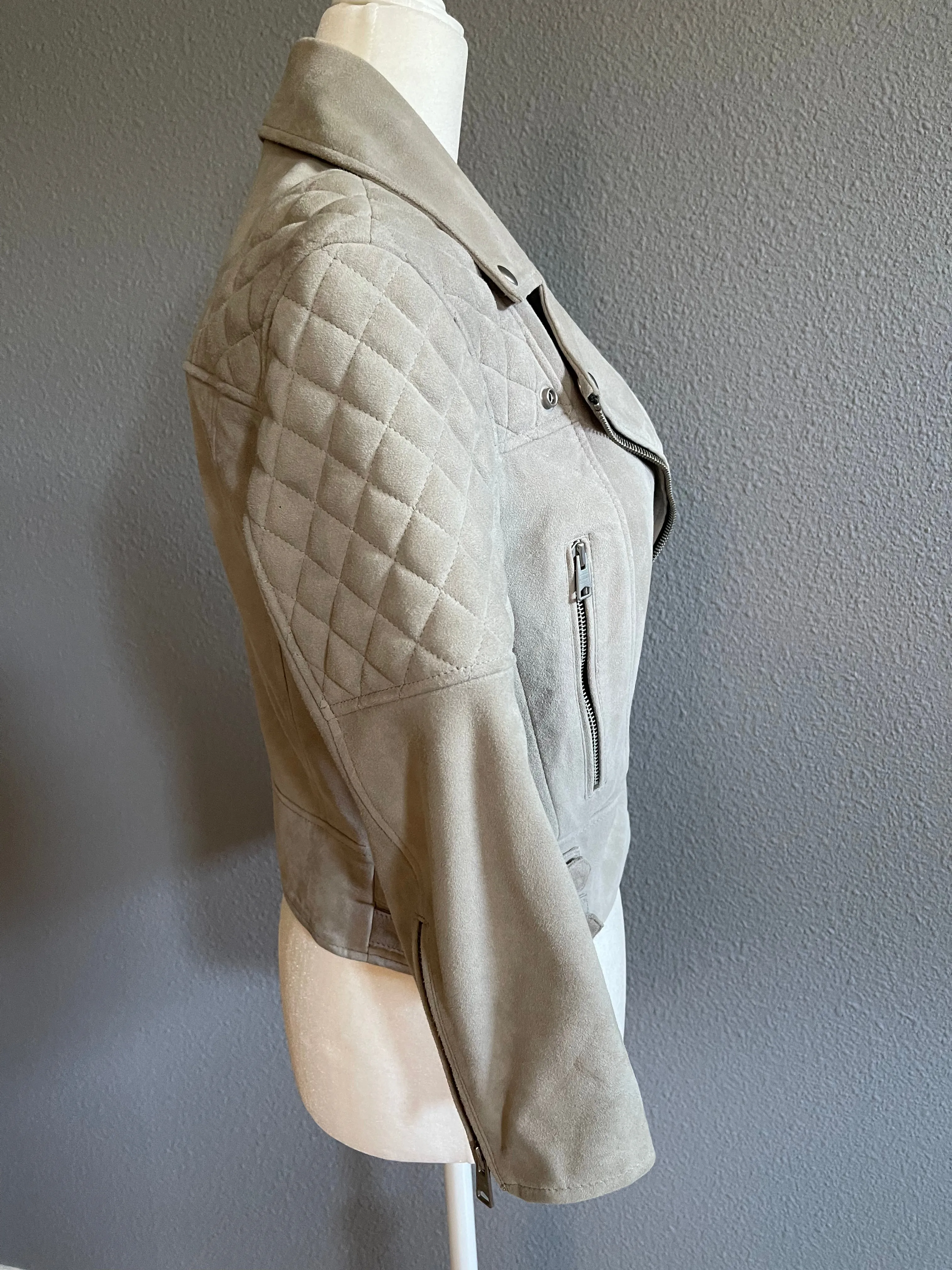 AllSaints Gray Suede Biker Jacket