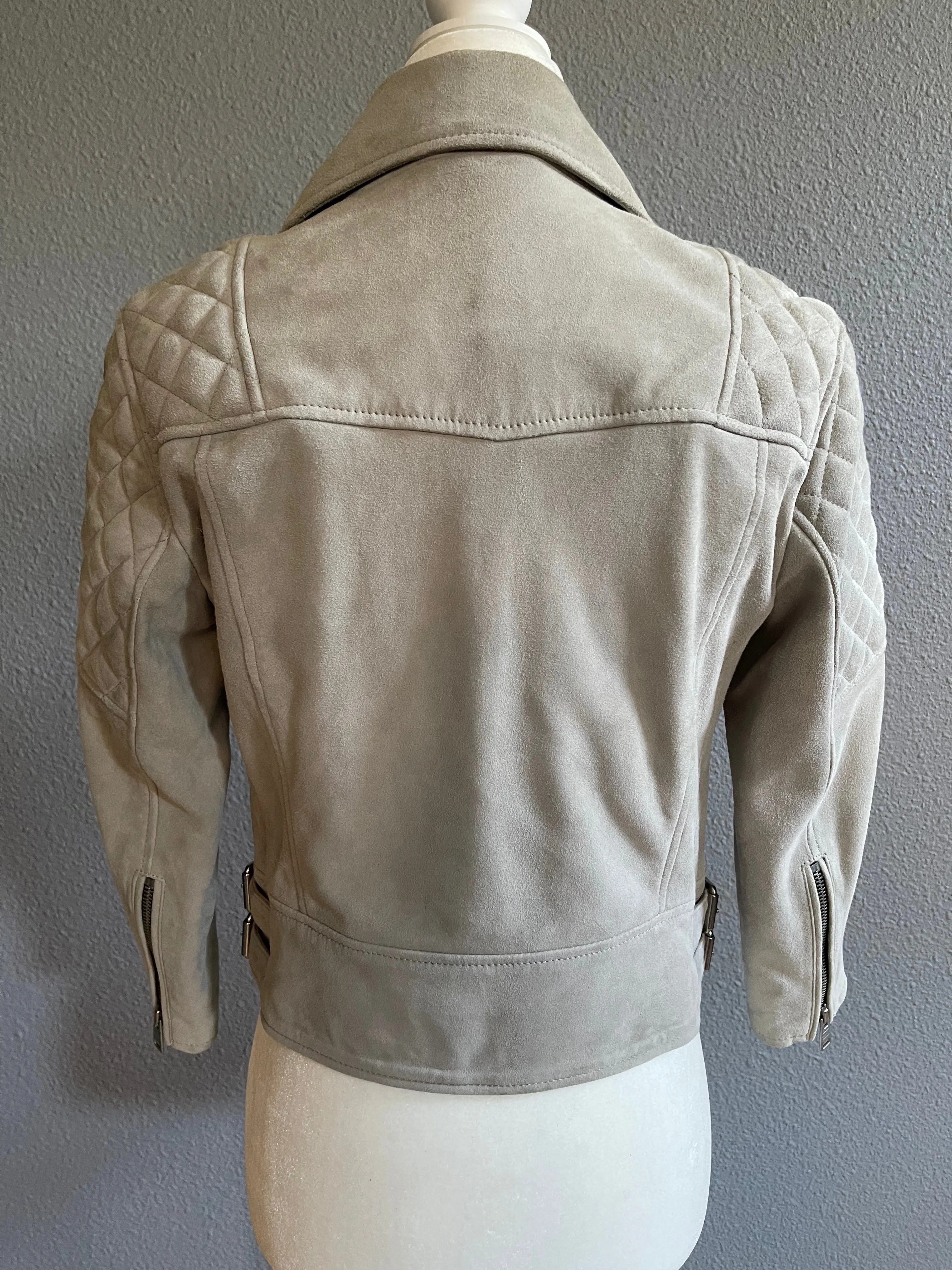 AllSaints Gray Suede Biker Jacket
