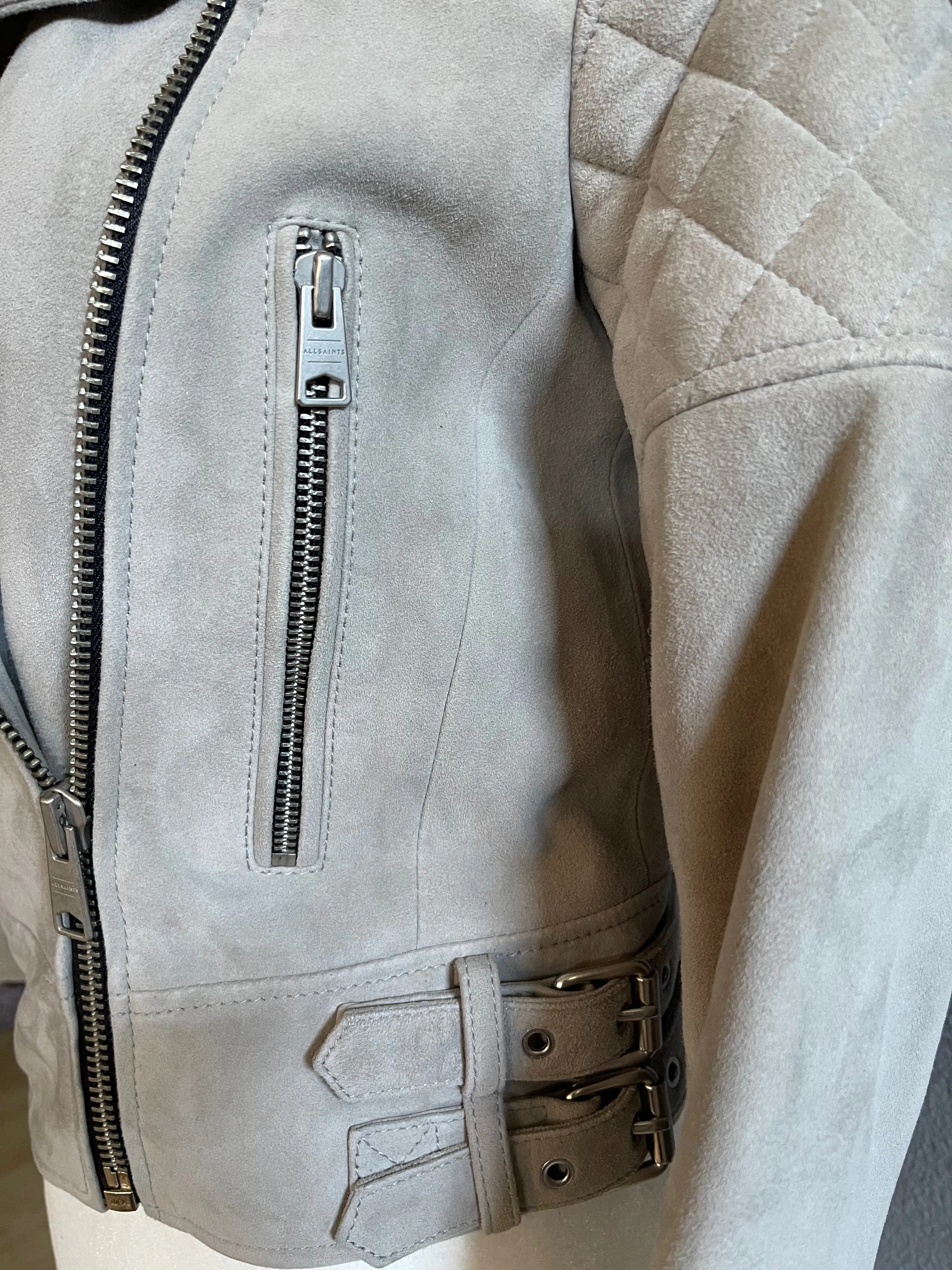 AllSaints Gray Suede Biker Jacket