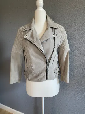 AllSaints Gray Suede Biker Jacket