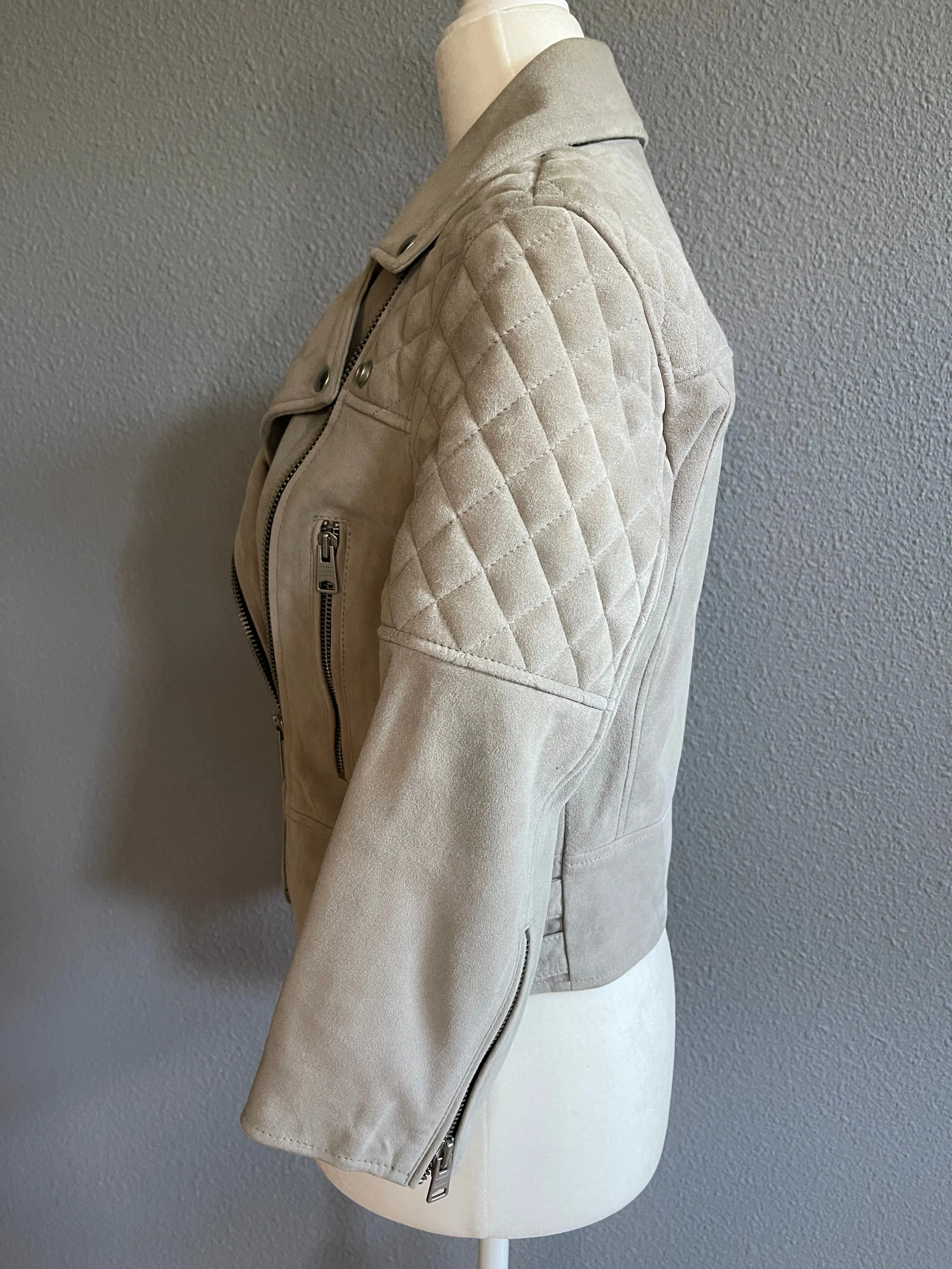 AllSaints Gray Suede Biker Jacket