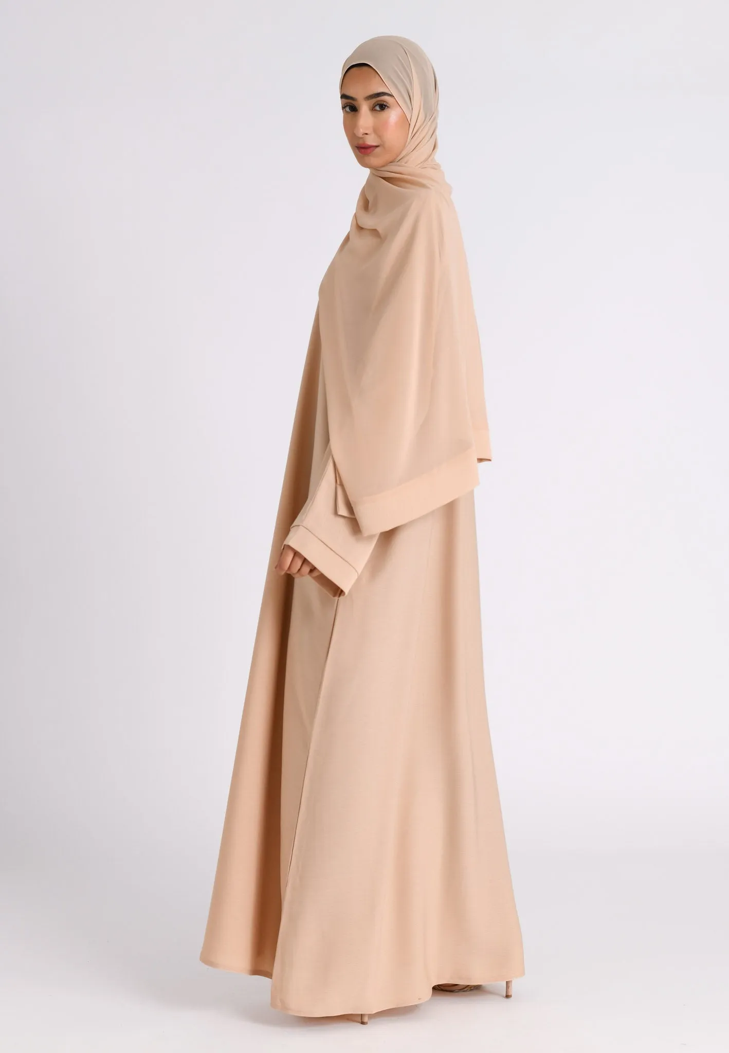 Almond Textured Abaya With Zip Pockets (Premium)