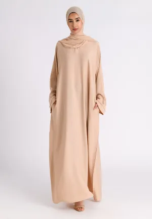 Almond Textured Abaya With Zip Pockets (Premium)