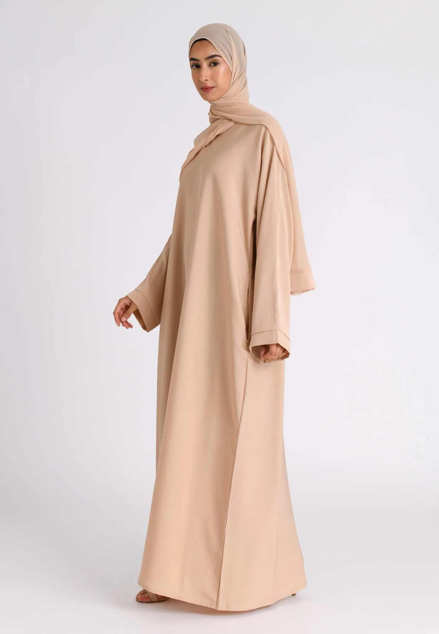 Almond Textured Abaya With Zip Pockets (Premium)