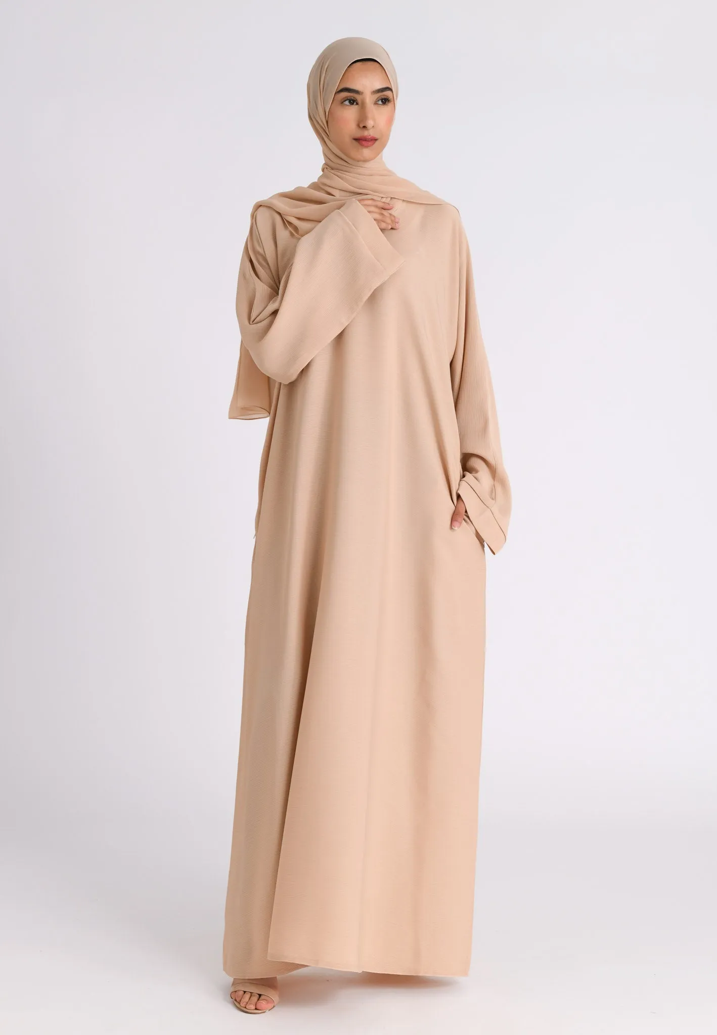 Almond Textured Abaya With Zip Pockets (Premium)