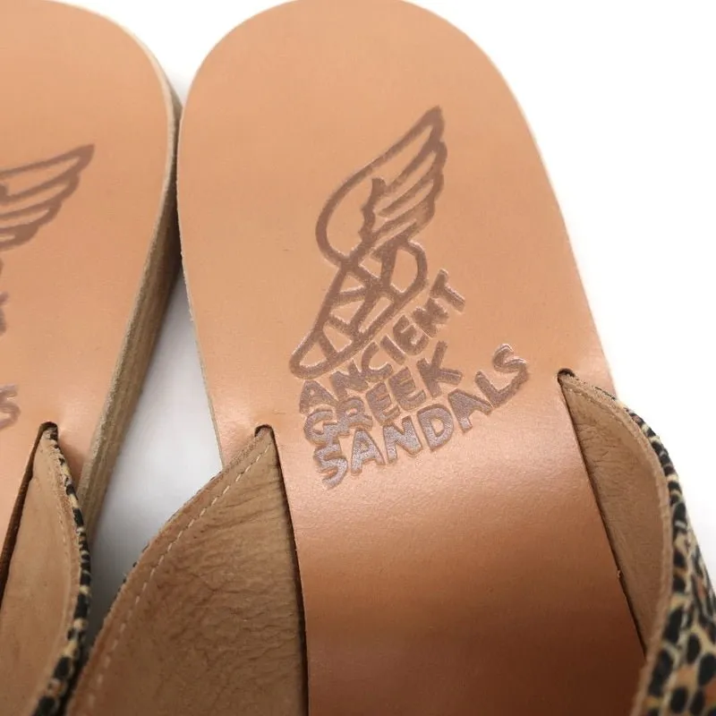 Ancient Greek Sandals Thais Crisscross Slides Leopard Print Satin Size 38 NEW