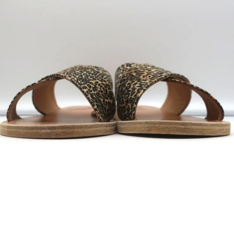 Ancient Greek Sandals Thais Crisscross Slides Leopard Print Satin Size 38 NEW