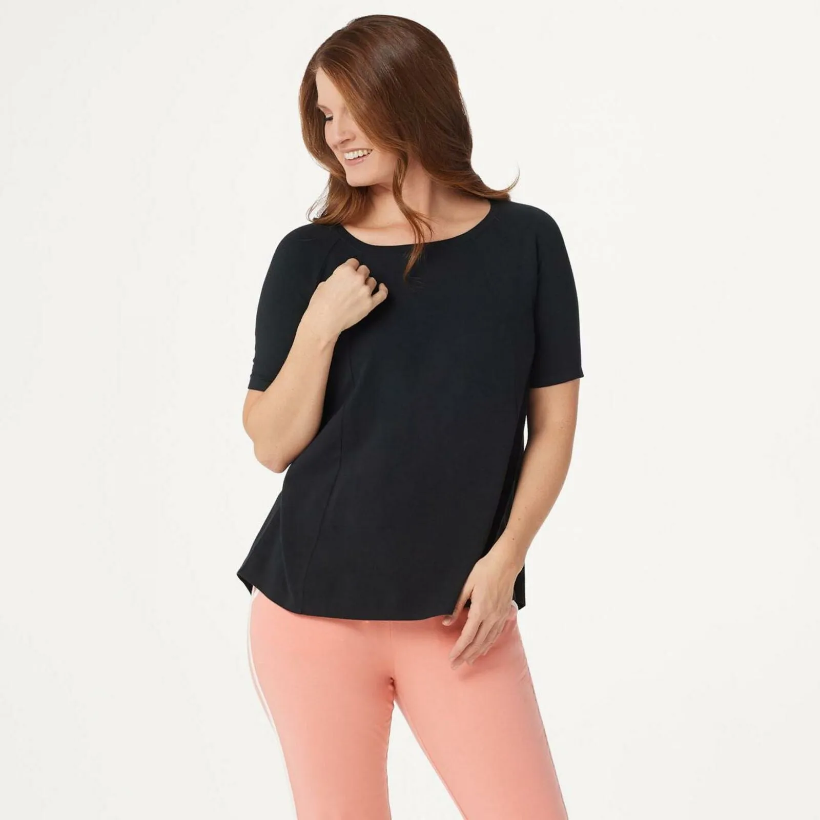 AnyBody Women's Cozy Knit Short Sleeve Swing Top Black Medium