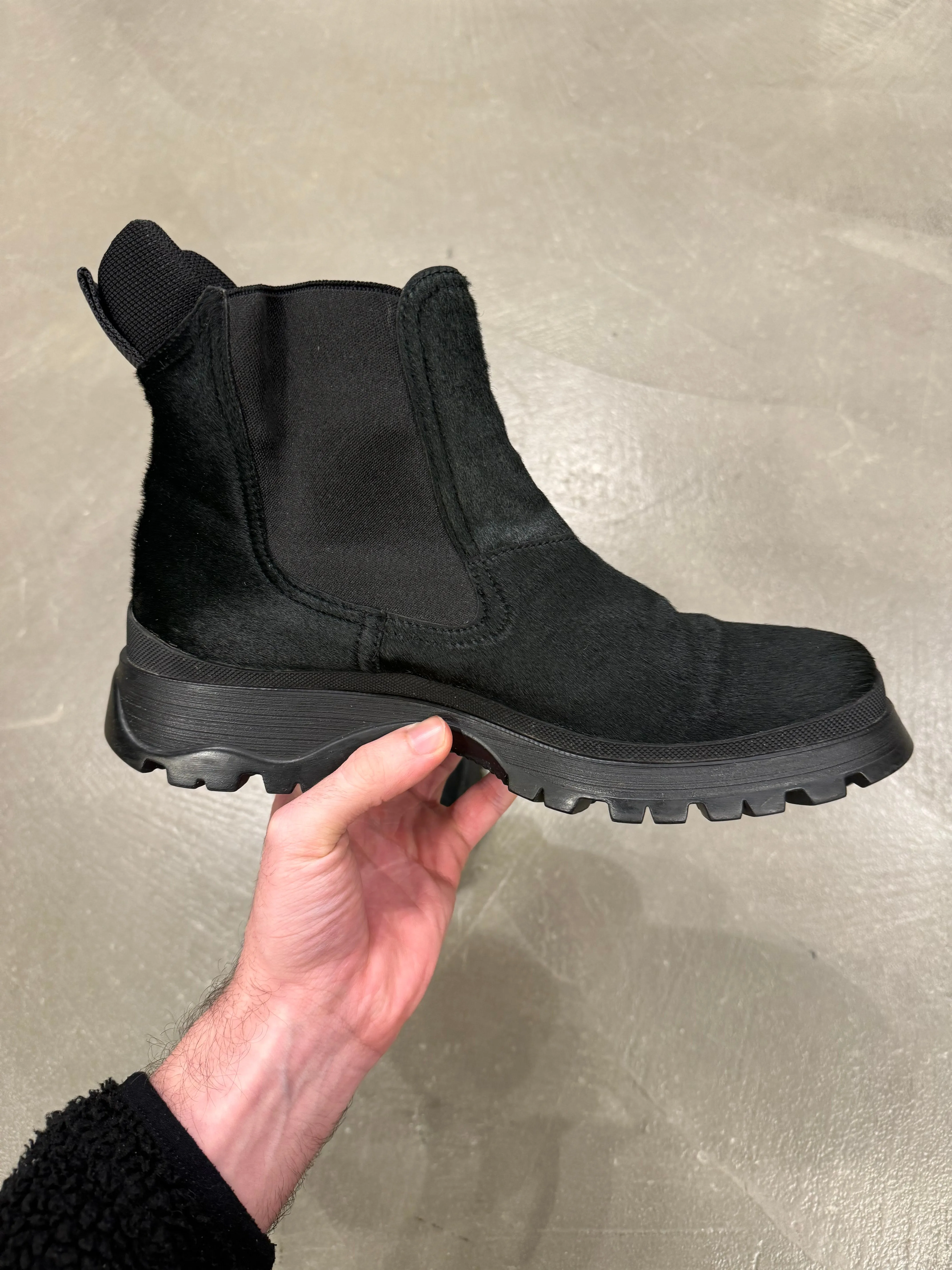 AW1999 Prada black pony hair leather boots