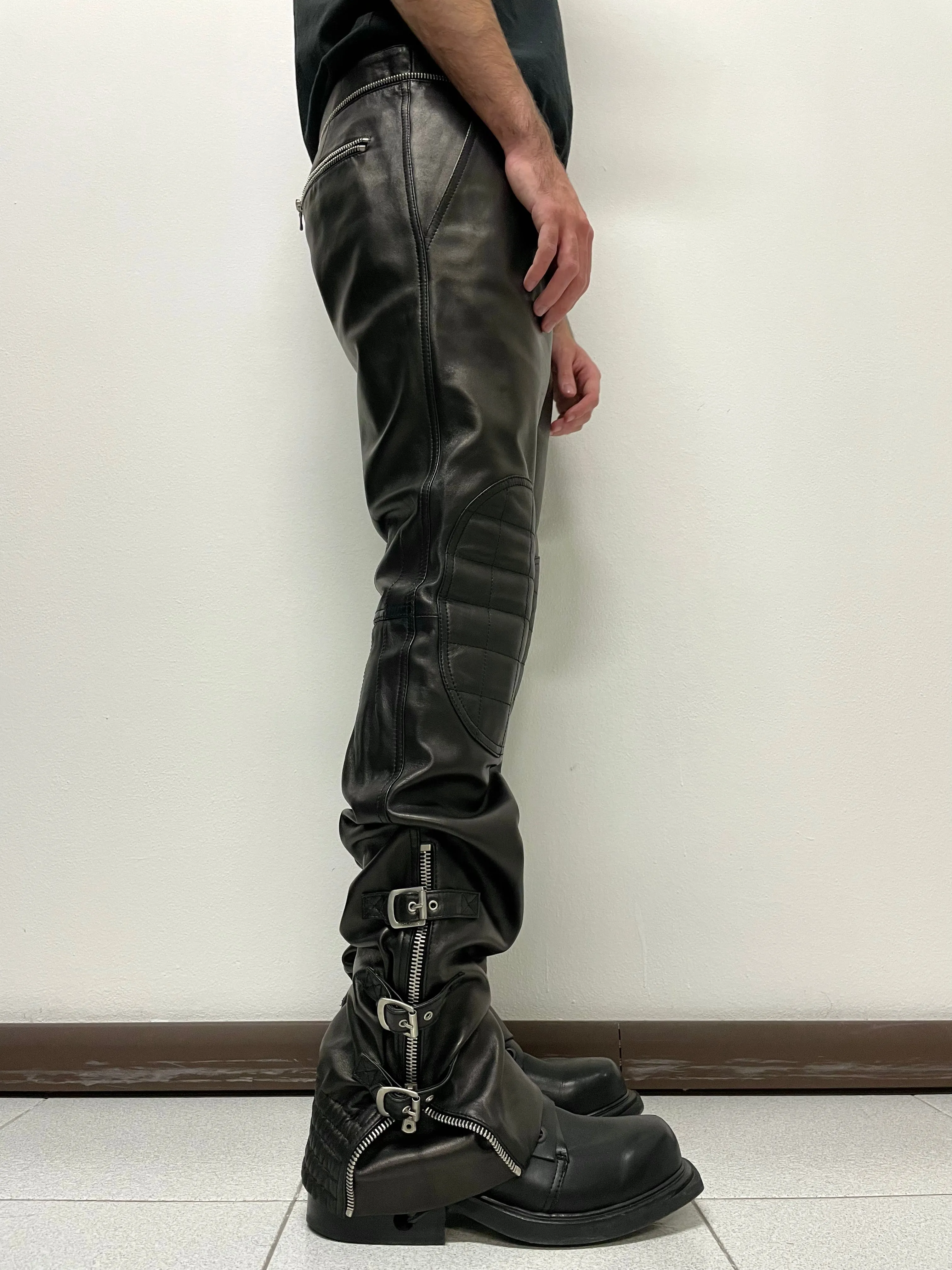 AW2003 Dolce & Gabbana leather bondage biker pants