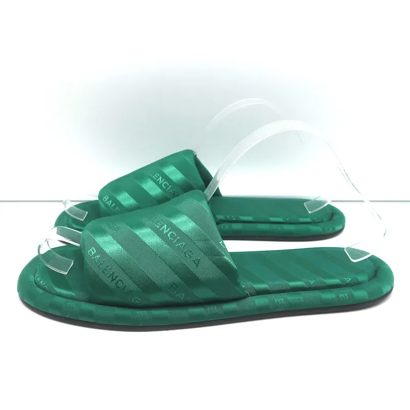 Balenciaga Hotel Slides Green Logo Jacquard Size 38 Flat Sandals
