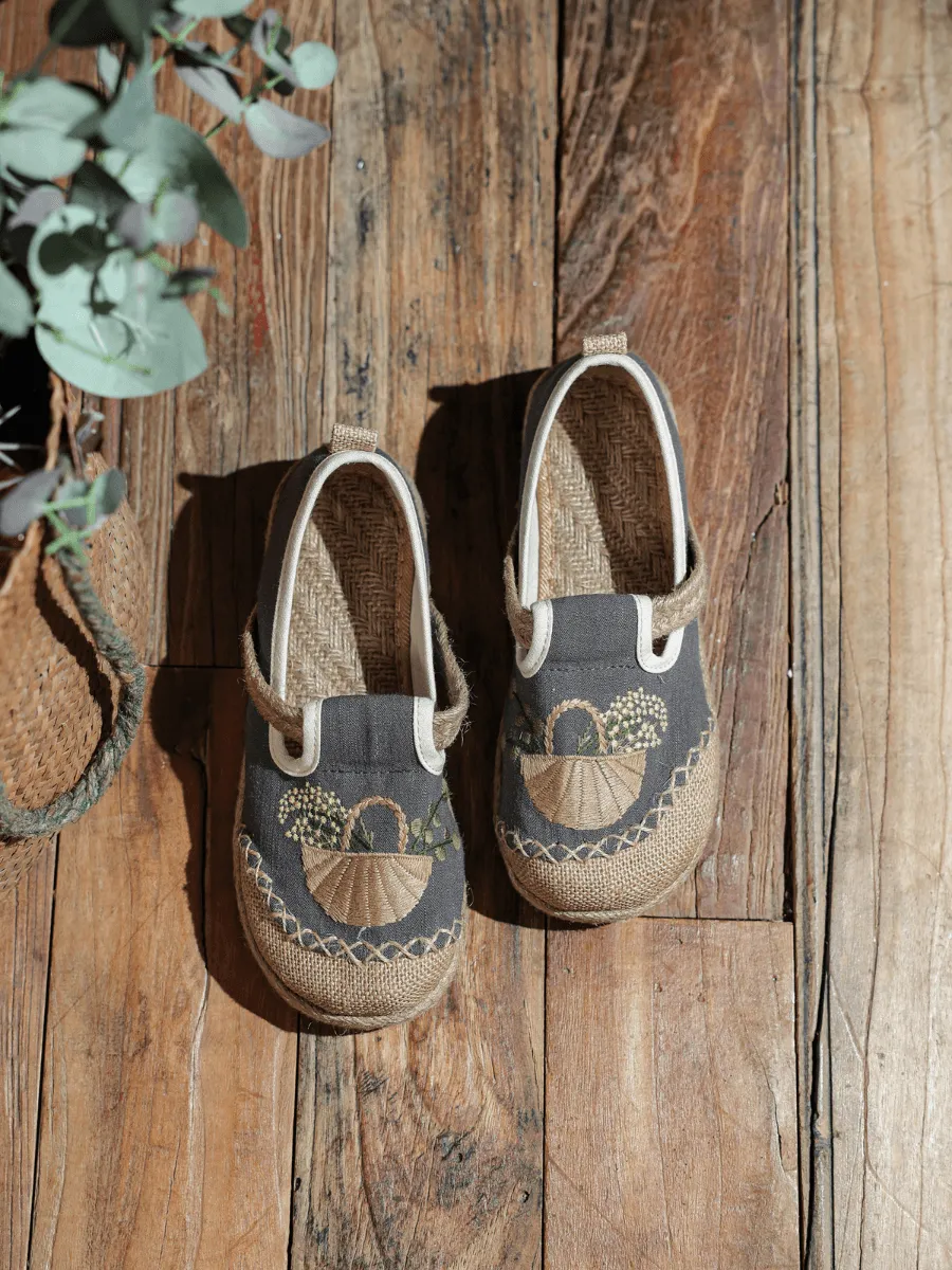 Basket Embroidered Linen Espadrille Loafer - Grey