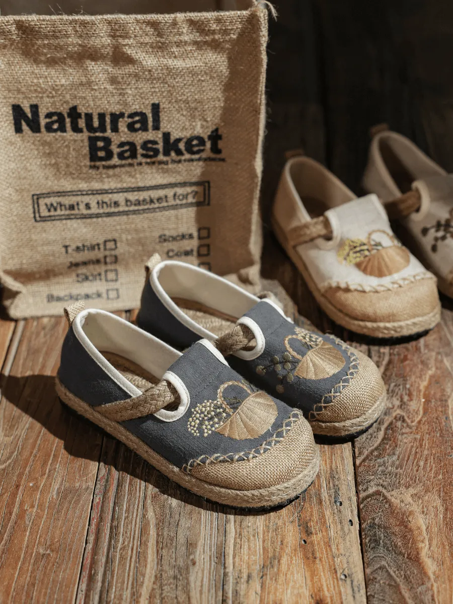 Basket Embroidered Linen Espadrille Loafer - Grey