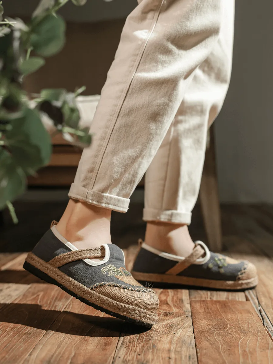 Basket Embroidered Linen Espadrille Loafer - Grey