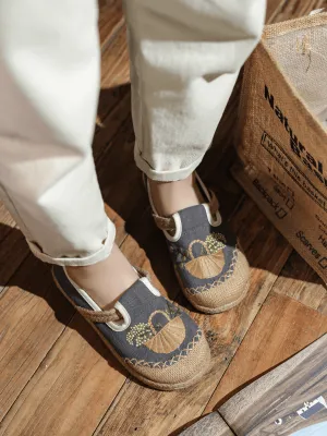 Basket Embroidered Linen Espadrille Loafer - Grey