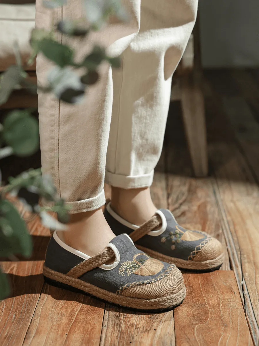 Basket Embroidered Linen Espadrille Loafer - Grey
