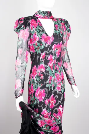Bias Cut Floral Chiffon Dress