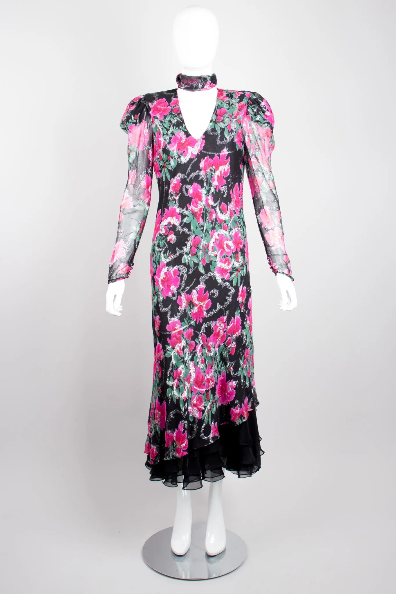 Bias Cut Floral Chiffon Dress
