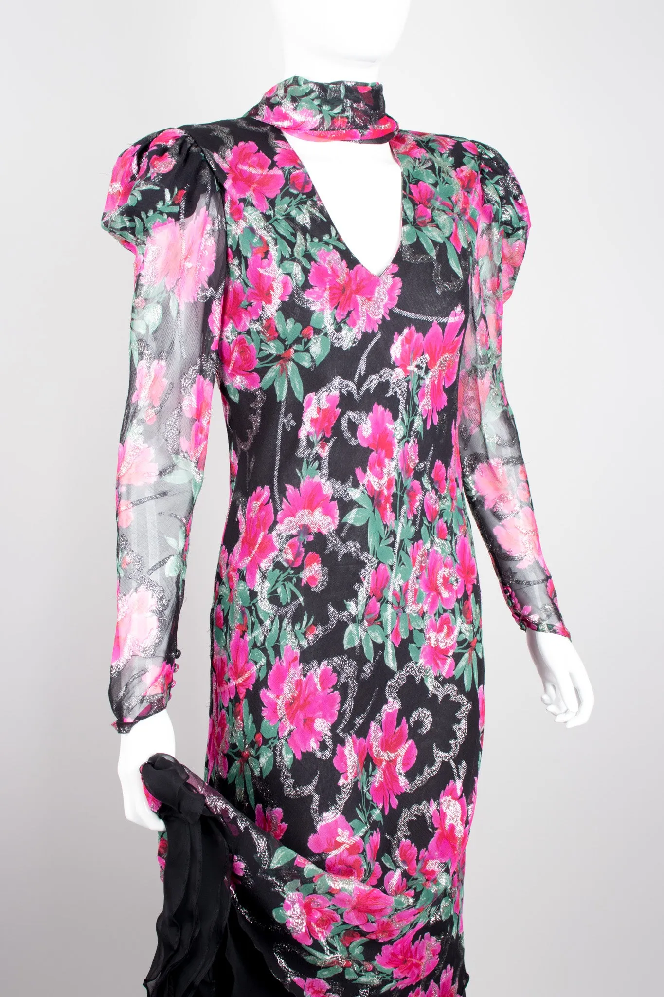 Bias Cut Floral Chiffon Dress