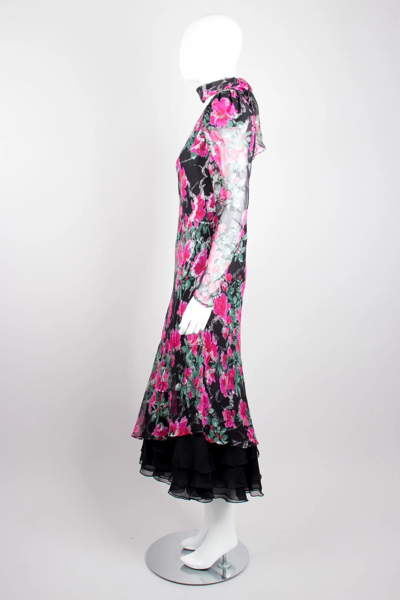 Bias Cut Floral Chiffon Dress