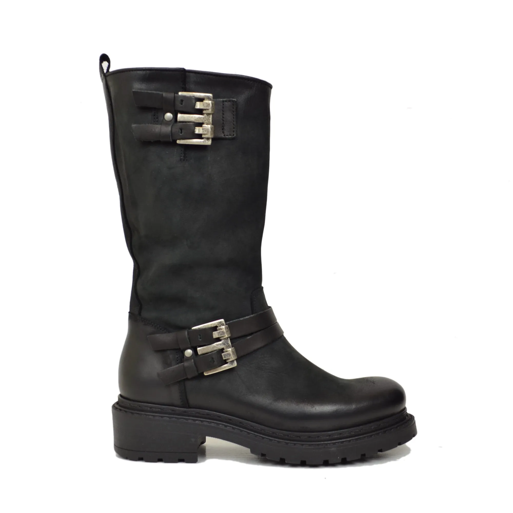 Biker boots Pelle Nabuk Stivaletti Altezza Media con Zip Neri