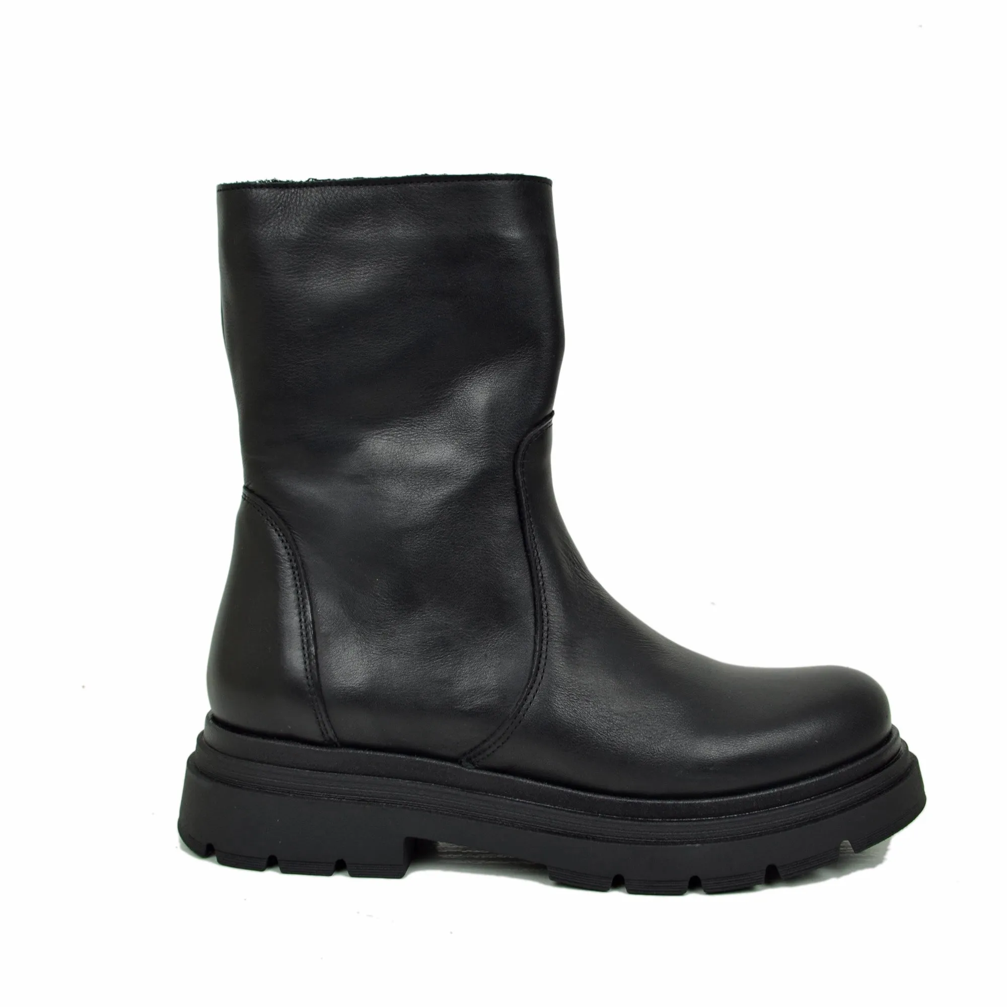 Biker Boots Platform Bassi Semplici Caviglia Stretta con Zip Neri