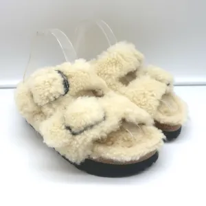 Birkenstock Papillio Arizona Teddy Shearling Sandals Eggshell Size 38 NEW