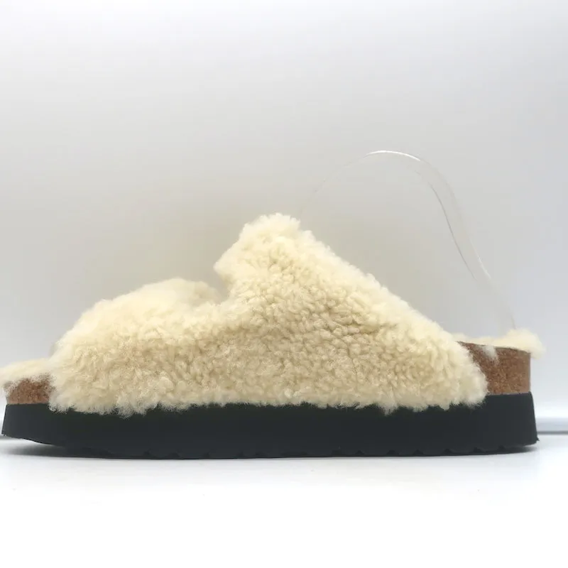 Birkenstock Papillio Arizona Teddy Shearling Sandals Eggshell Size 38 NEW