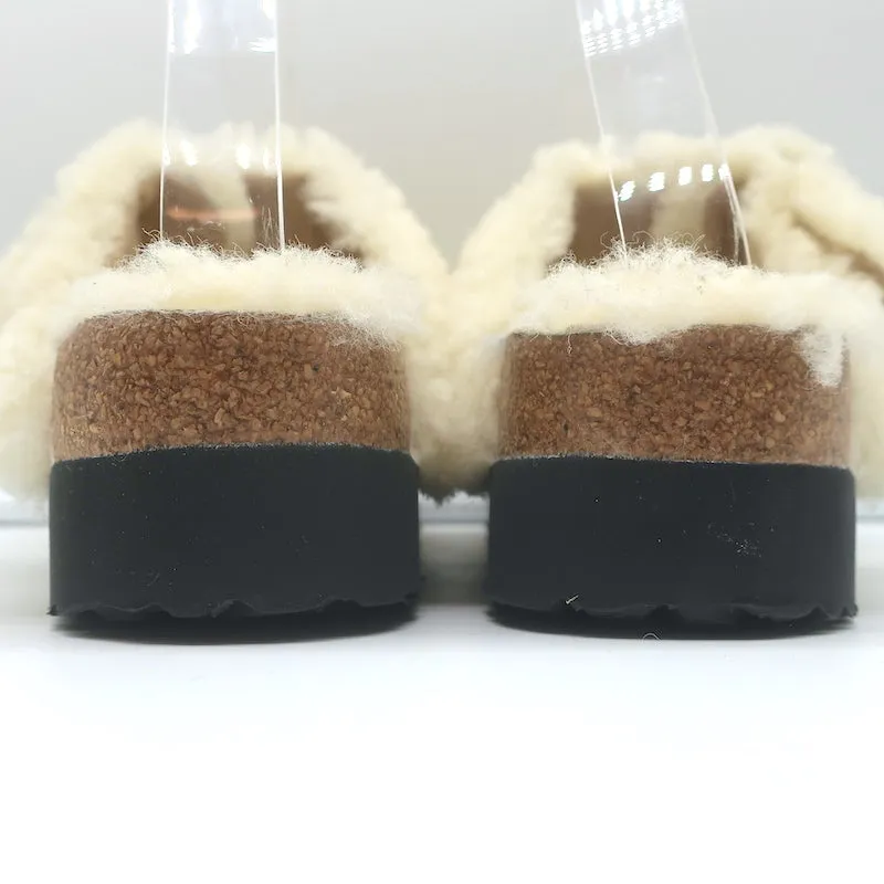 Birkenstock Papillio Arizona Teddy Shearling Sandals Eggshell Size 38 NEW