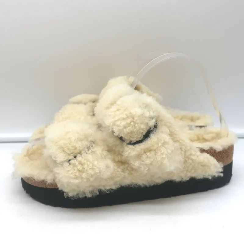 Birkenstock Papillio Arizona Teddy Shearling Sandals Eggshell Size 38 NEW