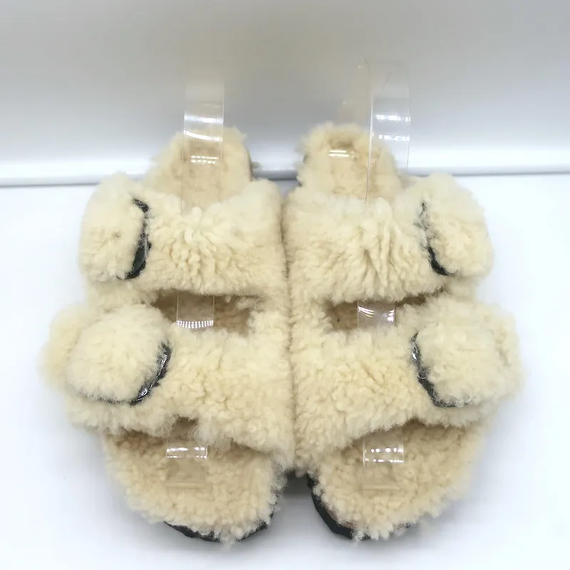 Birkenstock Papillio Arizona Teddy Shearling Sandals Eggshell Size 38 NEW