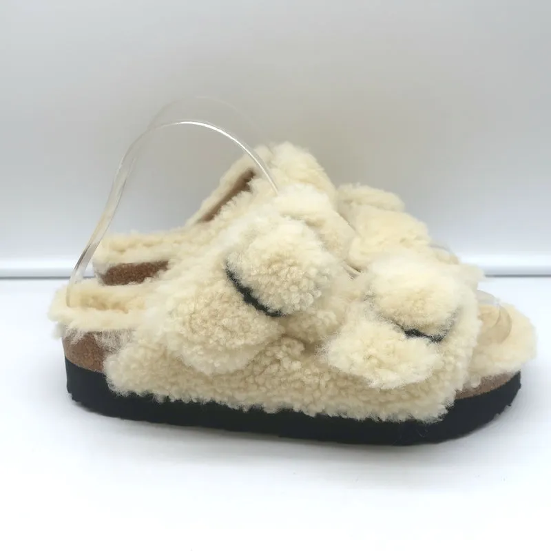 Birkenstock Papillio Arizona Teddy Shearling Sandals Eggshell Size 38 NEW
