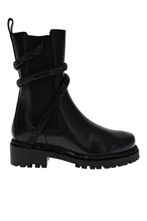 Black Jet Crystal Leather Biker Boot