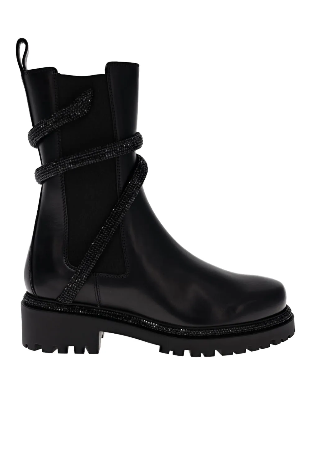 Black Jet Crystal Leather Biker Boot