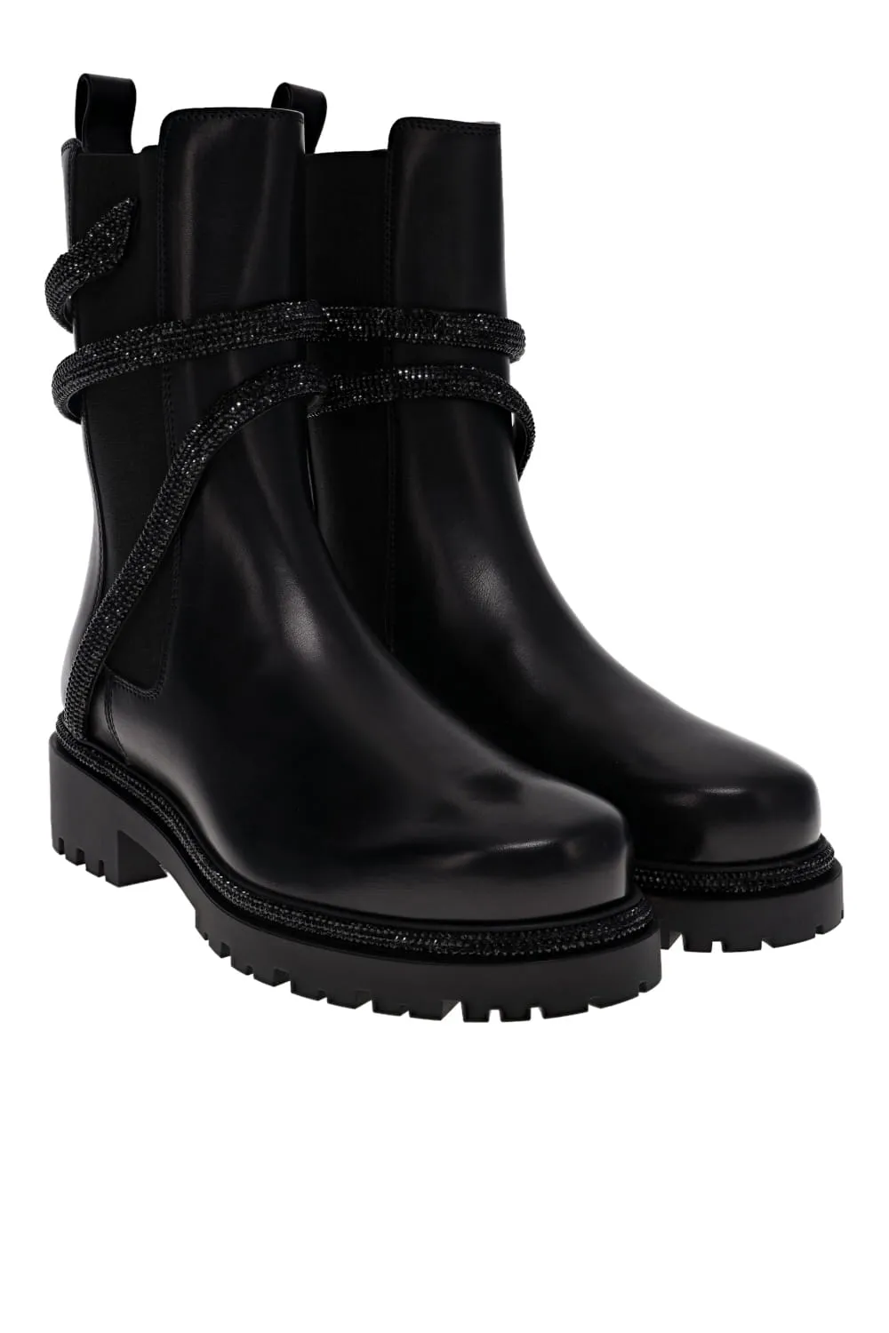 Black Jet Crystal Leather Biker Boot