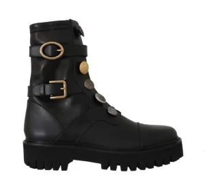 Black Leather DG Logo Biker Boots