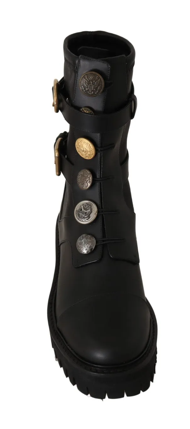 Black Leather DG Logo Biker Boots