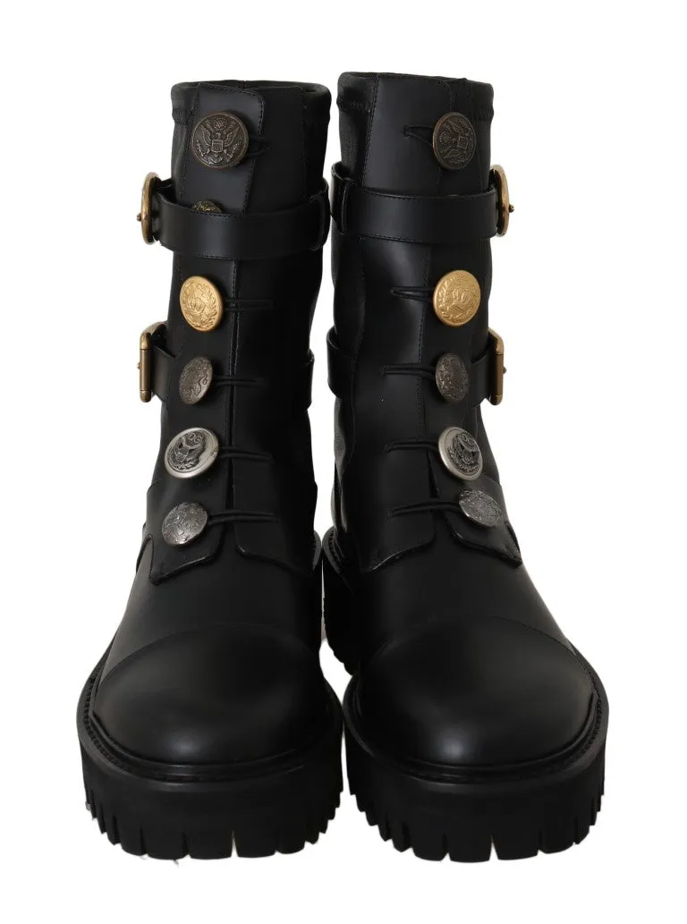 Black Leather DG Logo Biker Boots